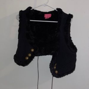 Betsey Johnson Varsity Fuzzy Vest